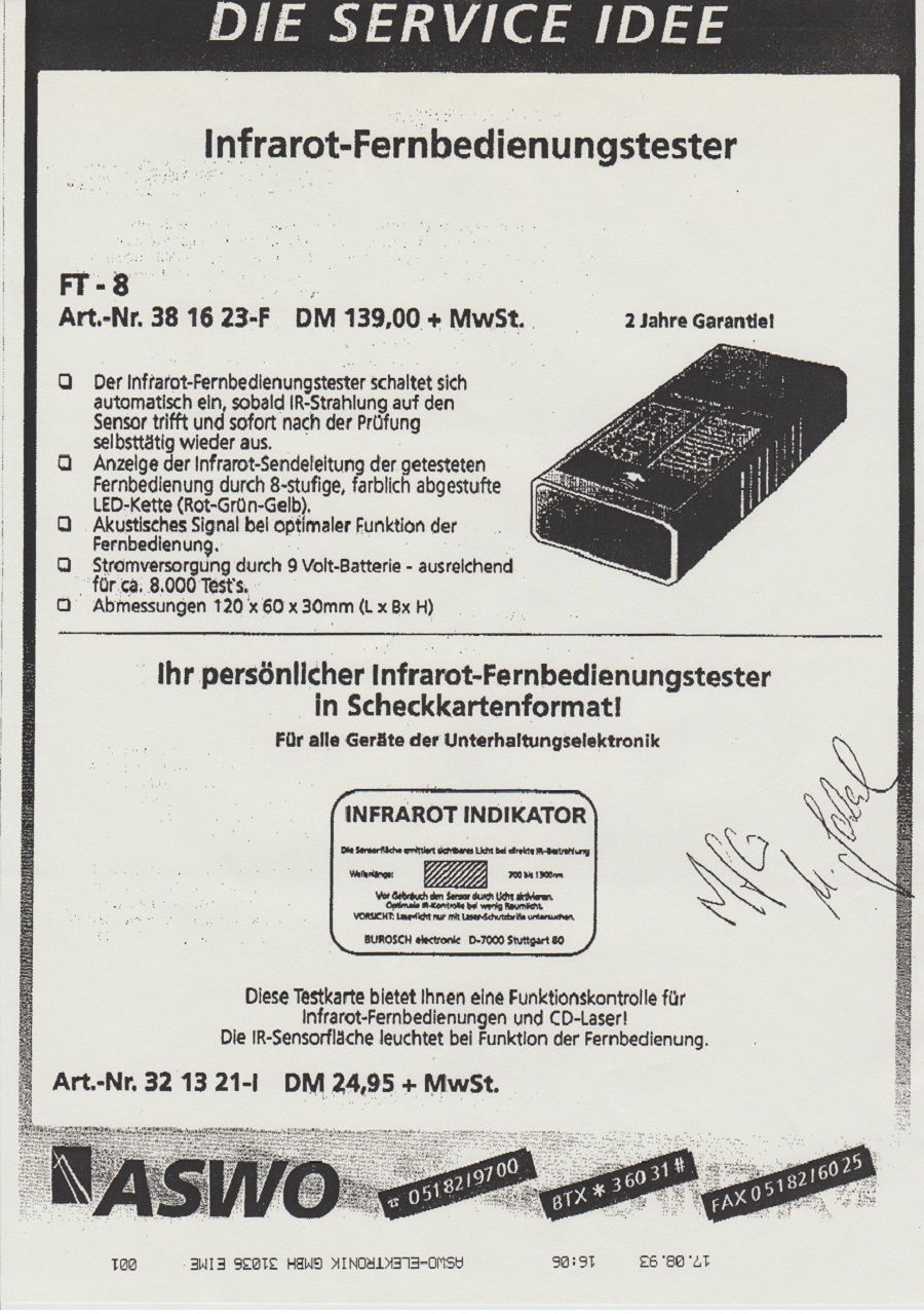ASWO Infrarot-Fernbedienungstester FT-8 17.08-1993